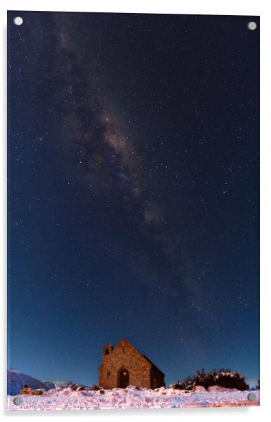 Galaxy and Church of the Good Shepherd at night in Lake Tekapo, South Island, New Zealand Acrylic by Chun Ju Wu