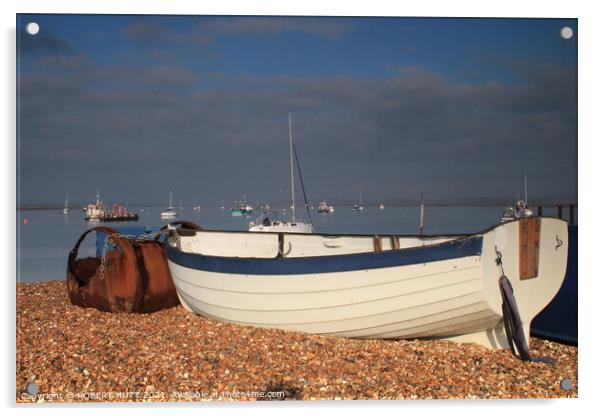 Wooden fishing Boat At Bawdsey Suffolk Acrylic by ROBERT HUTT