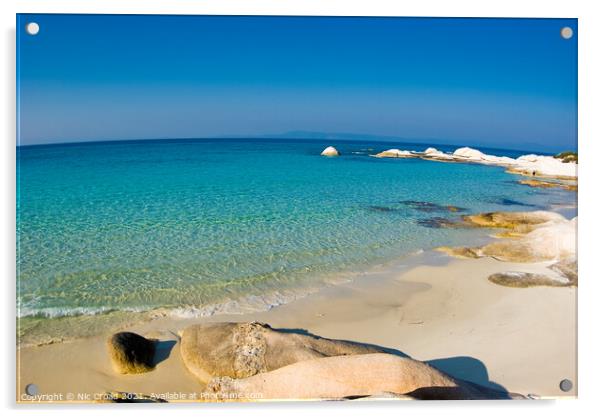 Idyllic Greek beach in Halkidiki, Greece. Acrylic by Nic Croad