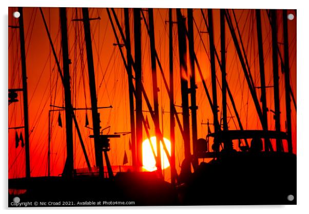 Sunset through silhouetted yacht masts Acrylic by Nic Croad