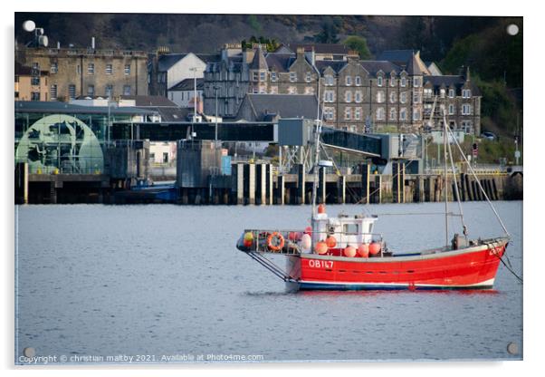 Red boat Oban  Acrylic by christian maltby