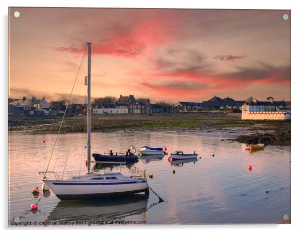Isle of Whithorn at  sunset Acrylic by christian maltby