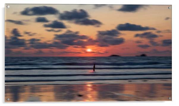 Sunset, Treyarnon Bay, North Cornwall. Acrylic by Frank Farrell