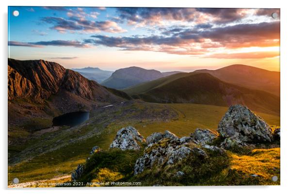 Snowdon and the Llanberis path. Acrylic by John Henderson