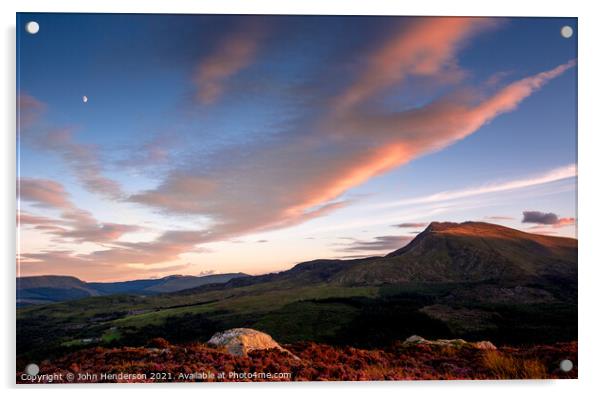 Moel Siabod. Snowdonia sunset. Acrylic by John Henderson