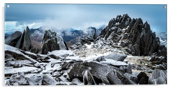 Snowdonia winter panorama Acrylic by John Henderson