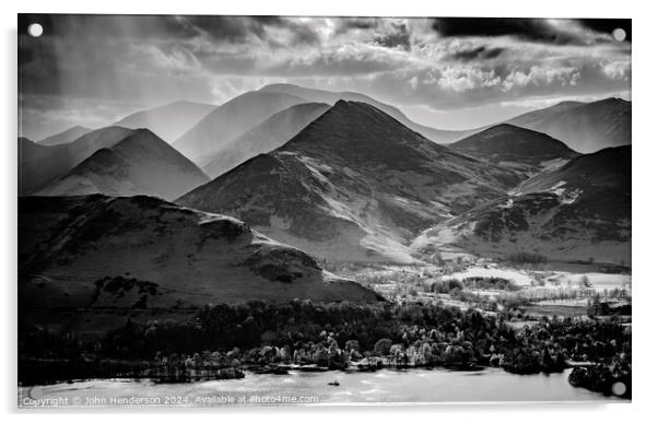 Lake District Fells Black and white. Acrylic by John Henderson
