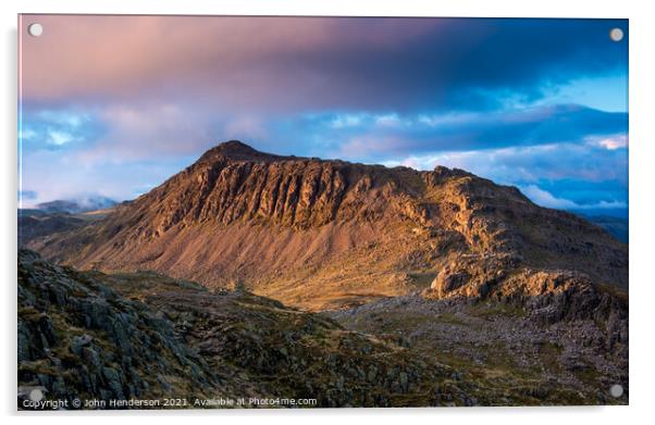 Sunset on Bowfell Acrylic by John Henderson