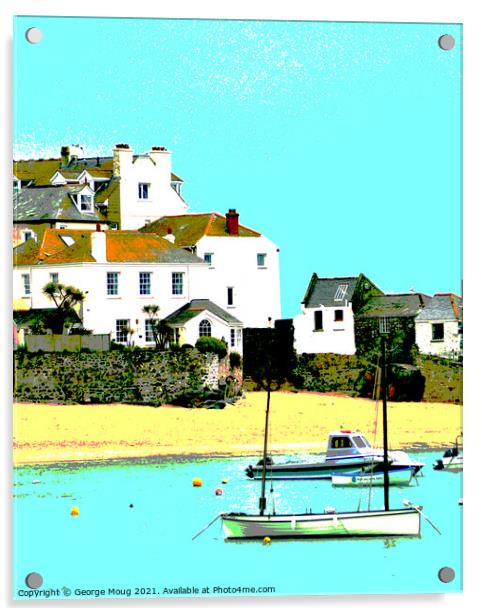 St Ives, Cornwall - Poster Style I Acrylic by George Moug