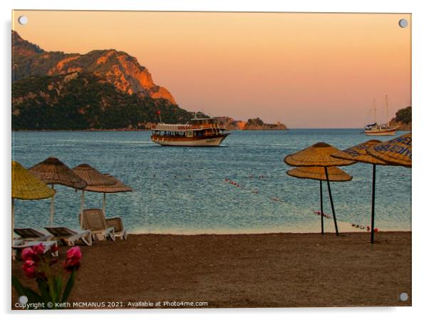 Icmeler beach at sunset, Turkey Acrylic by Keith McManus