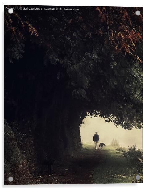  Old Man Walking Dog Acrylic by Gail Vasil