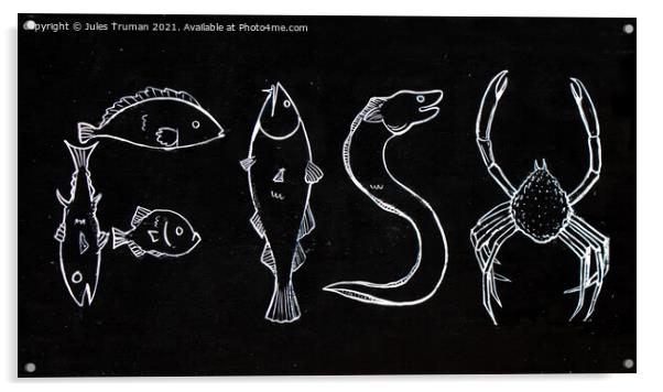 Fish in chalk on a black board - sign Acrylic by Jules D Truman