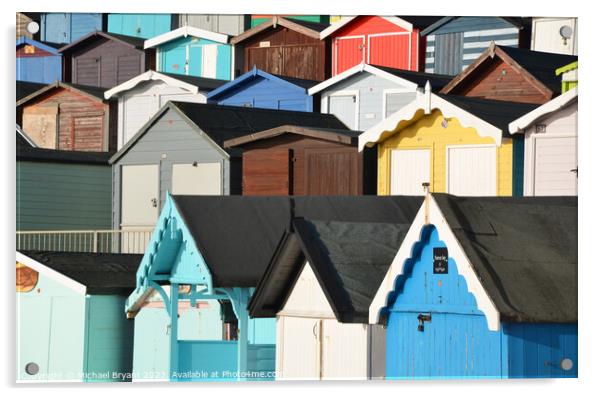 Beach huts at Walton on the naze Acrylic by Michael bryant Tiptopimage