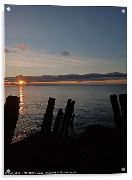 Groyne at Sunset. Acrylic by Mark Ritson