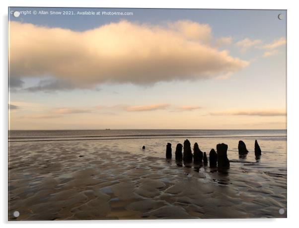 Old Wooden Stumps on Blue Anchor Beach, Somerset Acrylic by Allan Snow