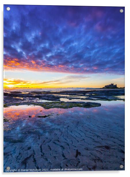 Historic Bamburgh Castle at Sunrise, Northumberland Acrylic by Daniel Nicholson