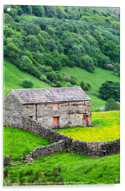 Barn with Red Doors near Angram Acrylic by Mark Sunderland