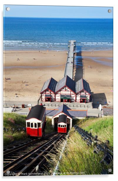 Saltburn Cliff Tramway and Pier in Summer Acrylic by Mark Sunderland