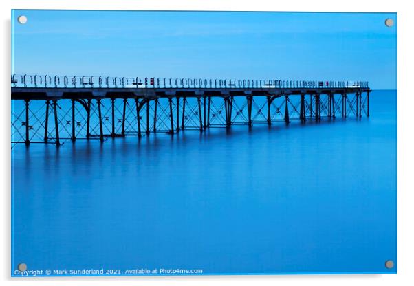 Saltburn Pier in Twilight Acrylic by Mark Sunderland