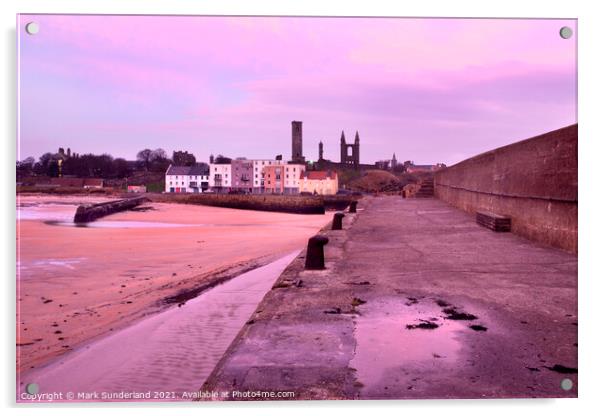 St Andrews Harbour and Cathedral at Dawn Acrylic by Mark Sunderland