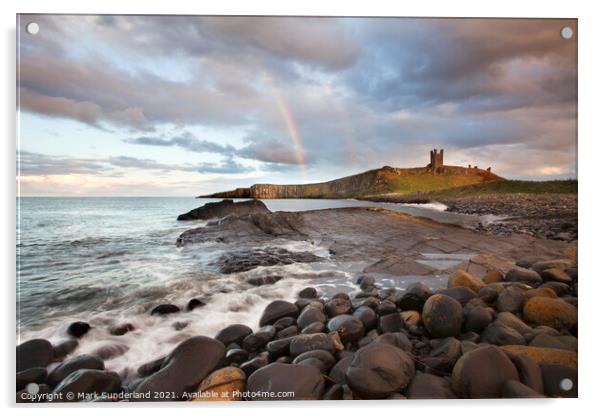 Rainbow at Dunstanburgh Castle Acrylic by Mark Sunderland