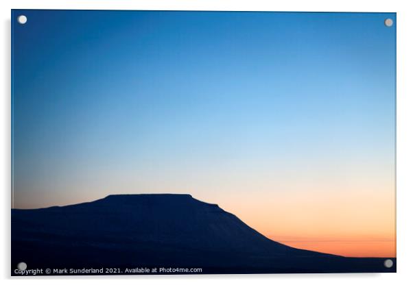 The Flat Topped Peak of Ingleborough at Sunset in Winter Acrylic by Mark Sunderland