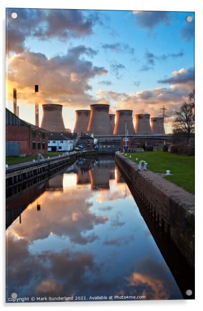 Ferrybridge Power Station from Ferrybridge Lock Acrylic by Mark Sunderland