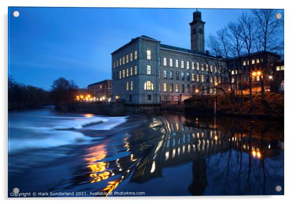 New Mill by the River Aire at Dusk Acrylic by Mark Sunderland