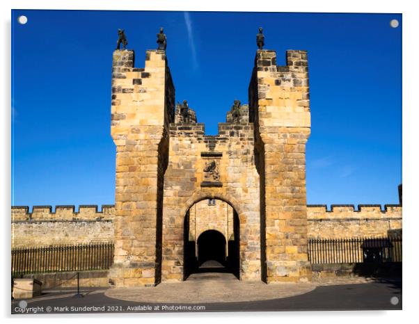 Gatehouse and Barbican at Alnwick Castle on a Summer Evening Acrylic by Mark Sunderland