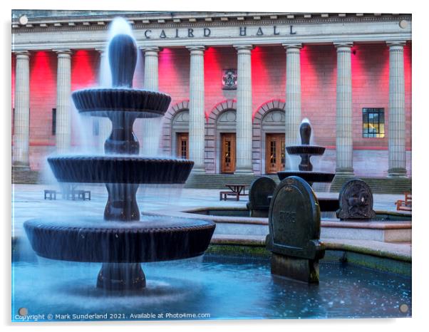 Fountains and Caird Hall in Dundee Acrylic by Mark Sunderland