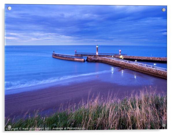 Whitby Piers at Dusk Acrylic by Mark Sunderland