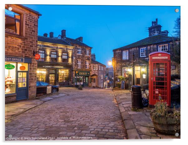 Haworth Main Street at Dusk Acrylic by Mark Sunderland