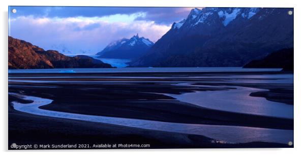 Lago Grey at Sunrise Torres del Paine Acrylic by Mark Sunderland
