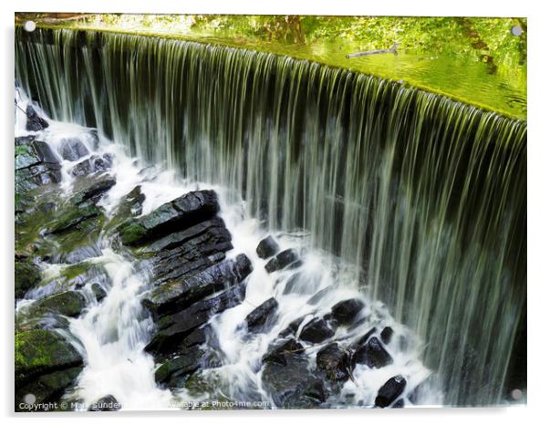 Weir in Skipton Castle Woods Acrylic by Mark Sunderland