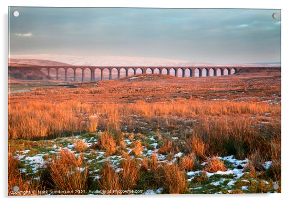 The Ribblehead Viaduct at Sunset in Winter Acrylic by Mark Sunderland