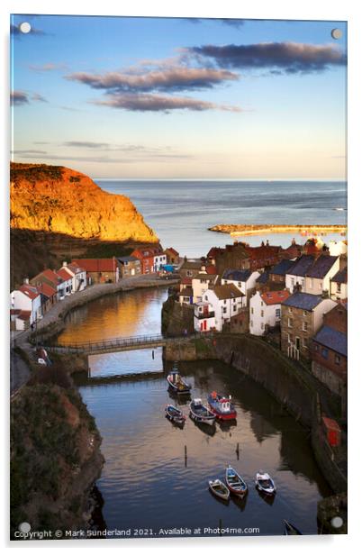 Staithes at Sunset North Yorkshire England Acrylic by Mark Sunderland