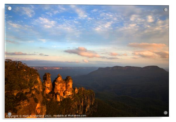 The Three Sisters in the Blue Mountains Acrylic by Mark Sunderland