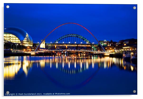 Tyne Bridges at Dusk Acrylic by Mark Sunderland