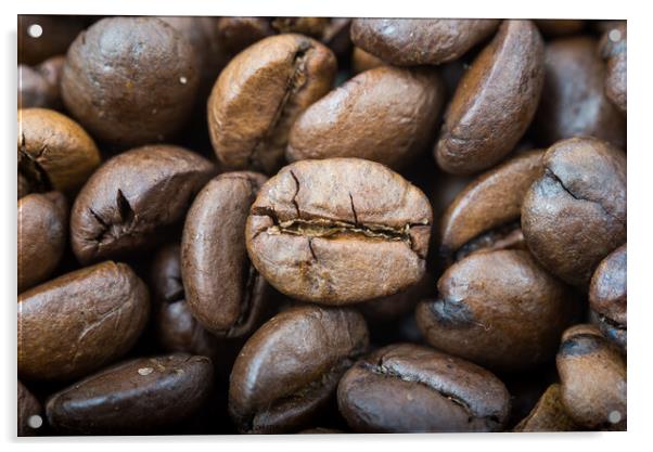 Dark roasted coffee beans ,close up Acrylic by Emils Vanags