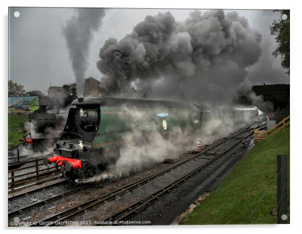 steam engine 34072 '257 Squadron' Swanage Acrylic by GEOFF GRIFFITHS