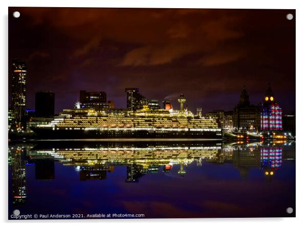 Queen Elizabeth at night, at Liverpool waterfront Acrylic by Paul Anderson
