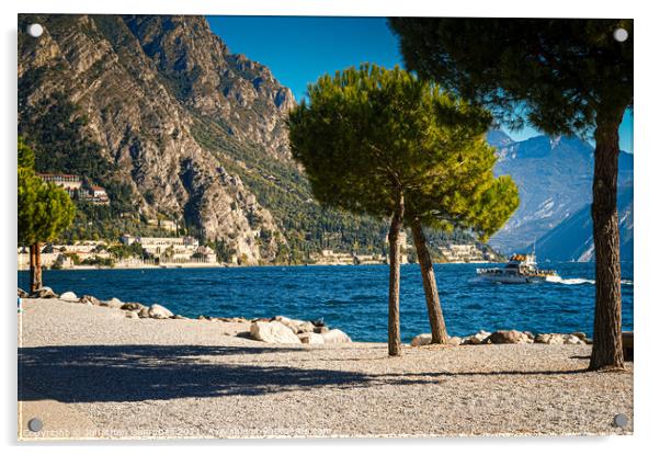 Limone Sul Garda - Beach view with boat Acrylic by Jonathan Campbell