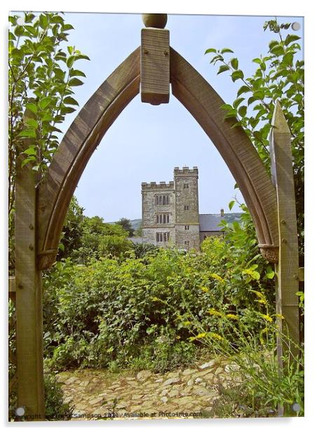 Pengersick Castle, Garden And Wooden Arch Cornwall Acrylic by Ernest Sampson