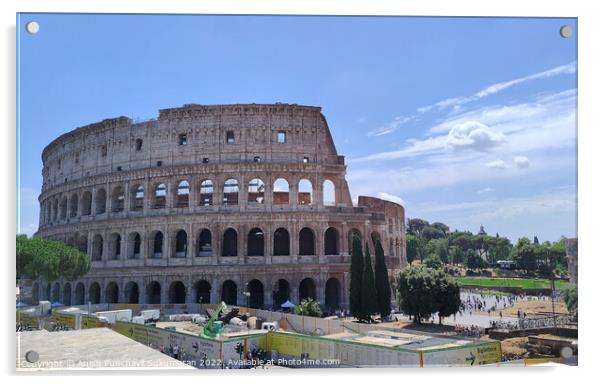 ROME, ITALY - July 7 2022: Colosseum in Rome, Italy. Ancient Roman Colosseum is one of the main tourist attractions in Italy People visit the famous Colosseum in Roma centre. tourism after covid 19 Acrylic by Anish Punchayil Sukumaran