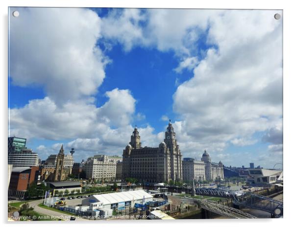 Liverpool England may 30 2023 a view of liverpool port and sourrending area and famous liver building Acrylic by Anish Punchayil Sukumaran