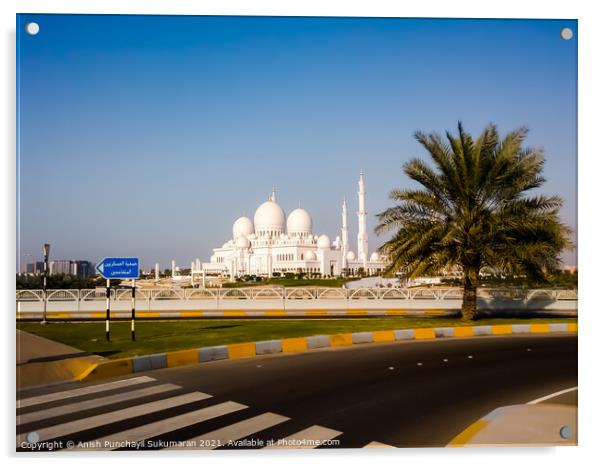  UAE Abu Dhabi Sheikh Zayed Grand Mosque in Abu Dhabi, United Arab Emirates.  Acrylic by Anish Punchayil Sukumaran