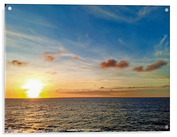 sunset and yellow sky and ocean Acrylic by Anish Punchayil Sukumaran