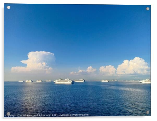 cruise ships are anchored in manila bay due to covid 19 Acrylic by Anish Punchayil Sukumaran