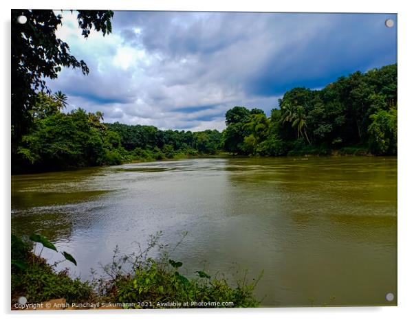 cloudy sky and Beautiful a river in Kerala India Acrylic by Anish Punchayil Sukumaran