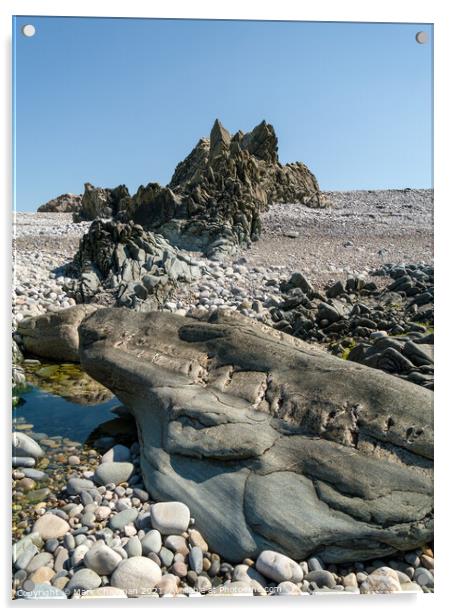 Rocky pebble beach, Ardskenish, Isle of Colonsay, Scotland Acrylic by Photimageon UK
